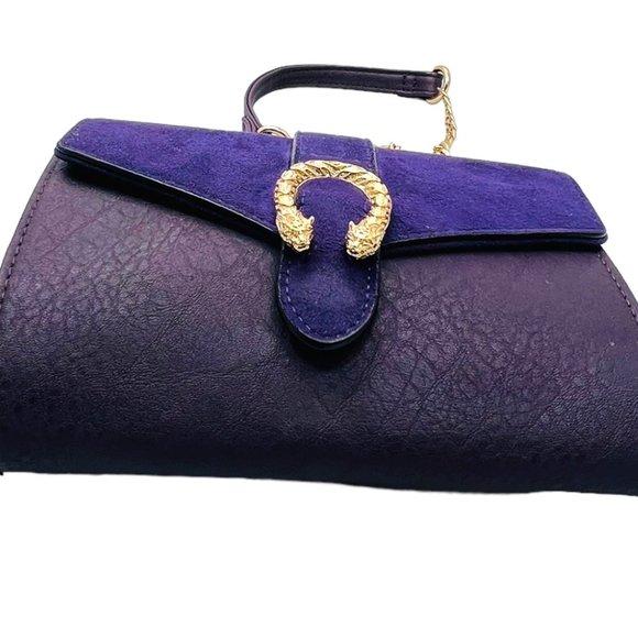 Big Budha Purple Suede Leather Shoulder Bag Gold Chain Strap - Picture 6 of 10